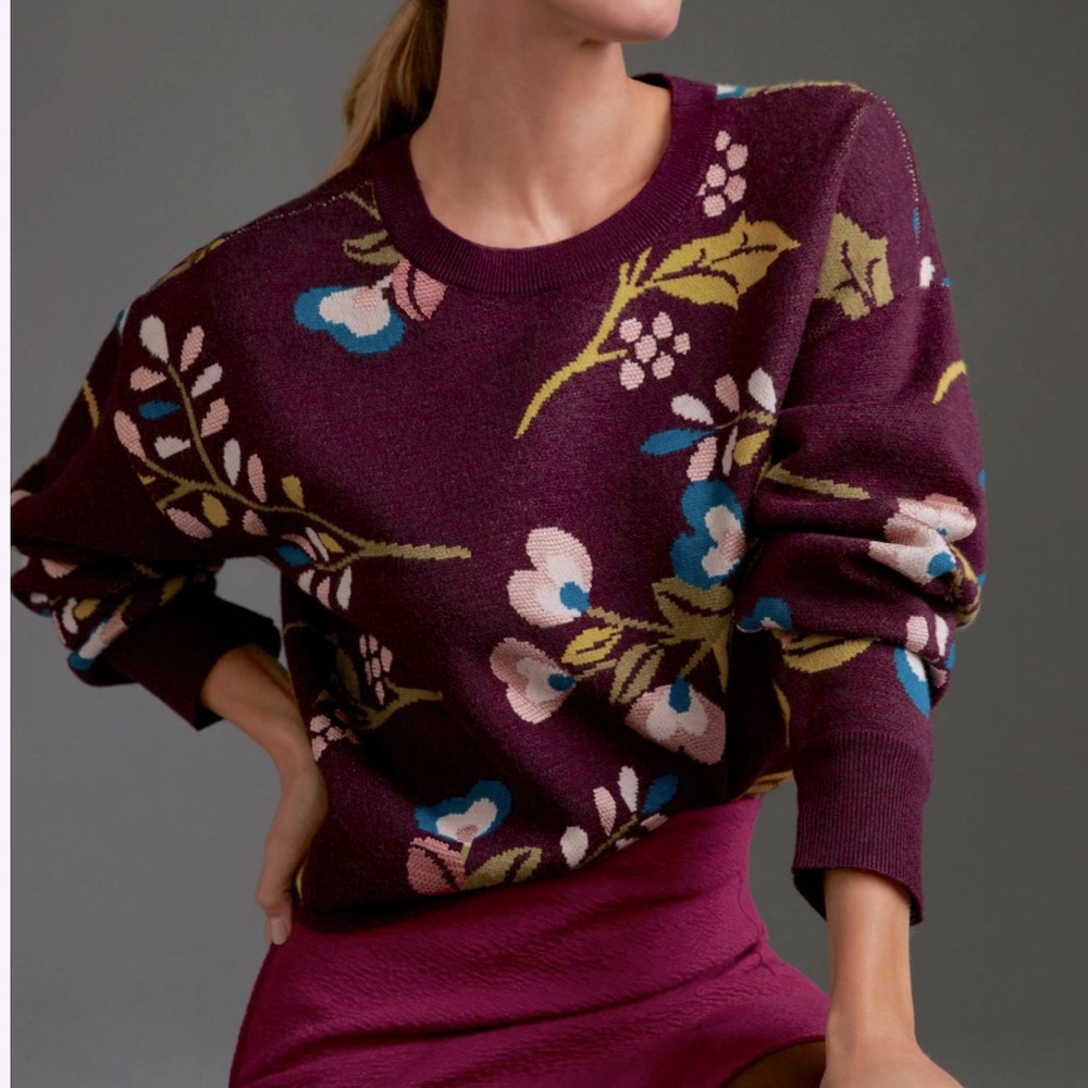 Maeve Cropped Crew-Neck Sweater in Plum